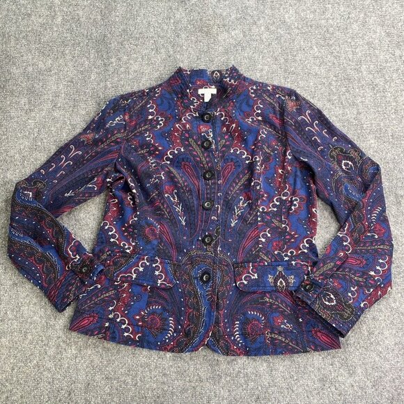 Charter Club Shacket Womens L Blue Paisley Stretch Button Pocket Jacket Shirt‎ - Picture 1 of 15